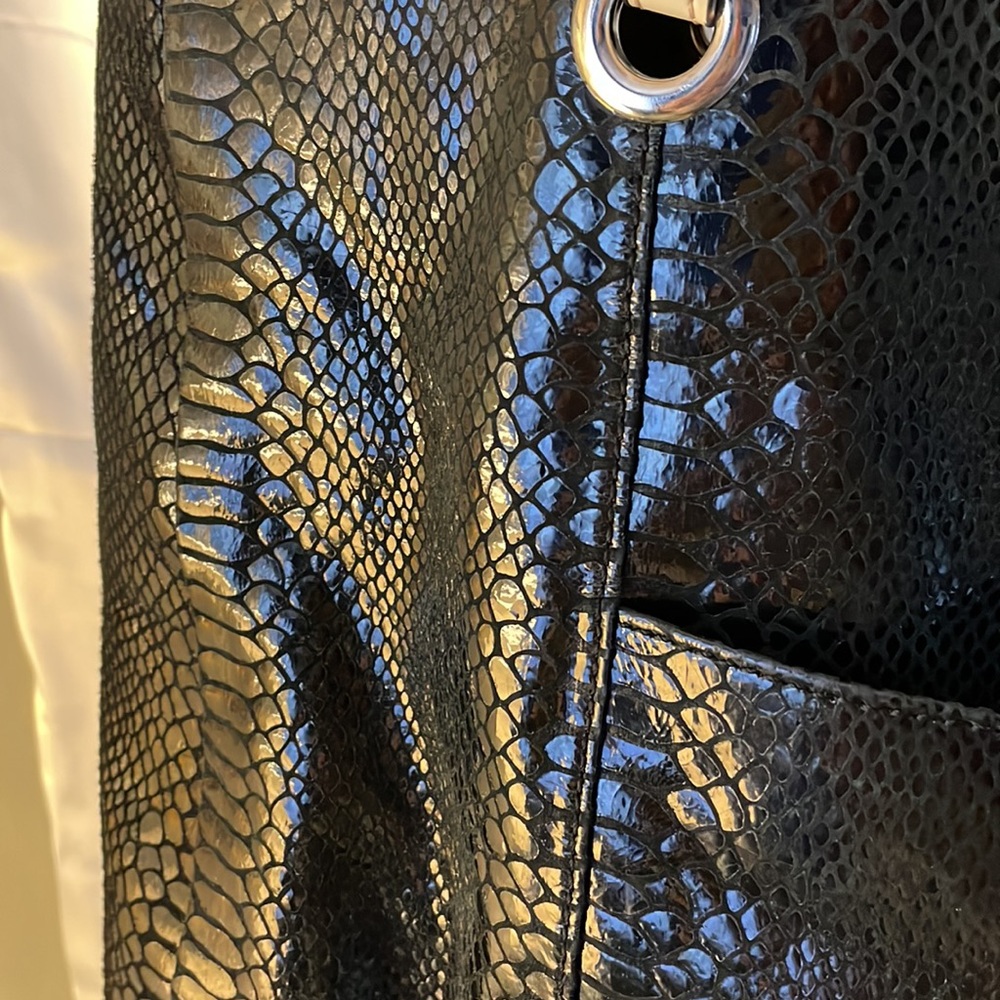 Wilson Leather Black Python Pattern Hand Bag Shou… - image 3